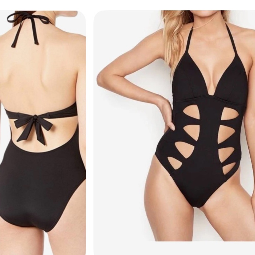 Kenneth Cole Black Cutout One Piece Swimsuit | Tummy Toner | Push-Up | NWT | M